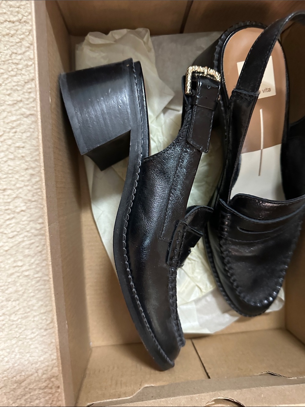 Dolce Vita Black Leather Slingback Penny Loafers - Picture 2 of 5